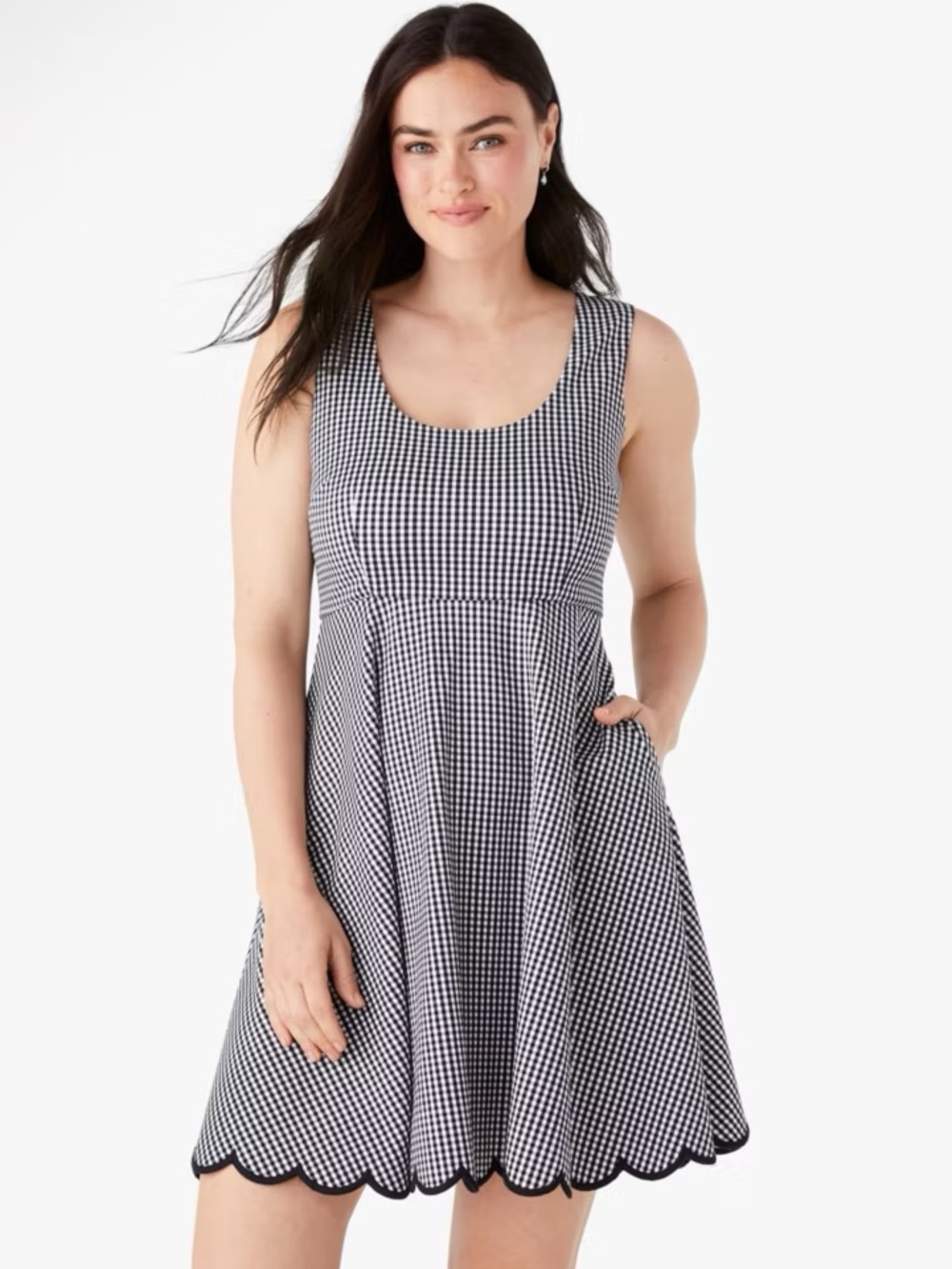 Kate Spade Dress Womens Large Jazzy Gingham Scalloped Ponte Preppy Picnic Mini